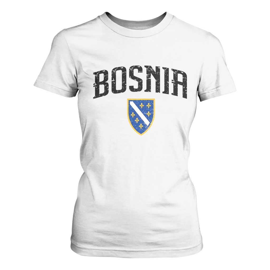 Vintage Bosnia Coat of Arms Minimalist T Shirt For Women Golden Lily Heritage Shield Graphic TS02 White Print Your Wear