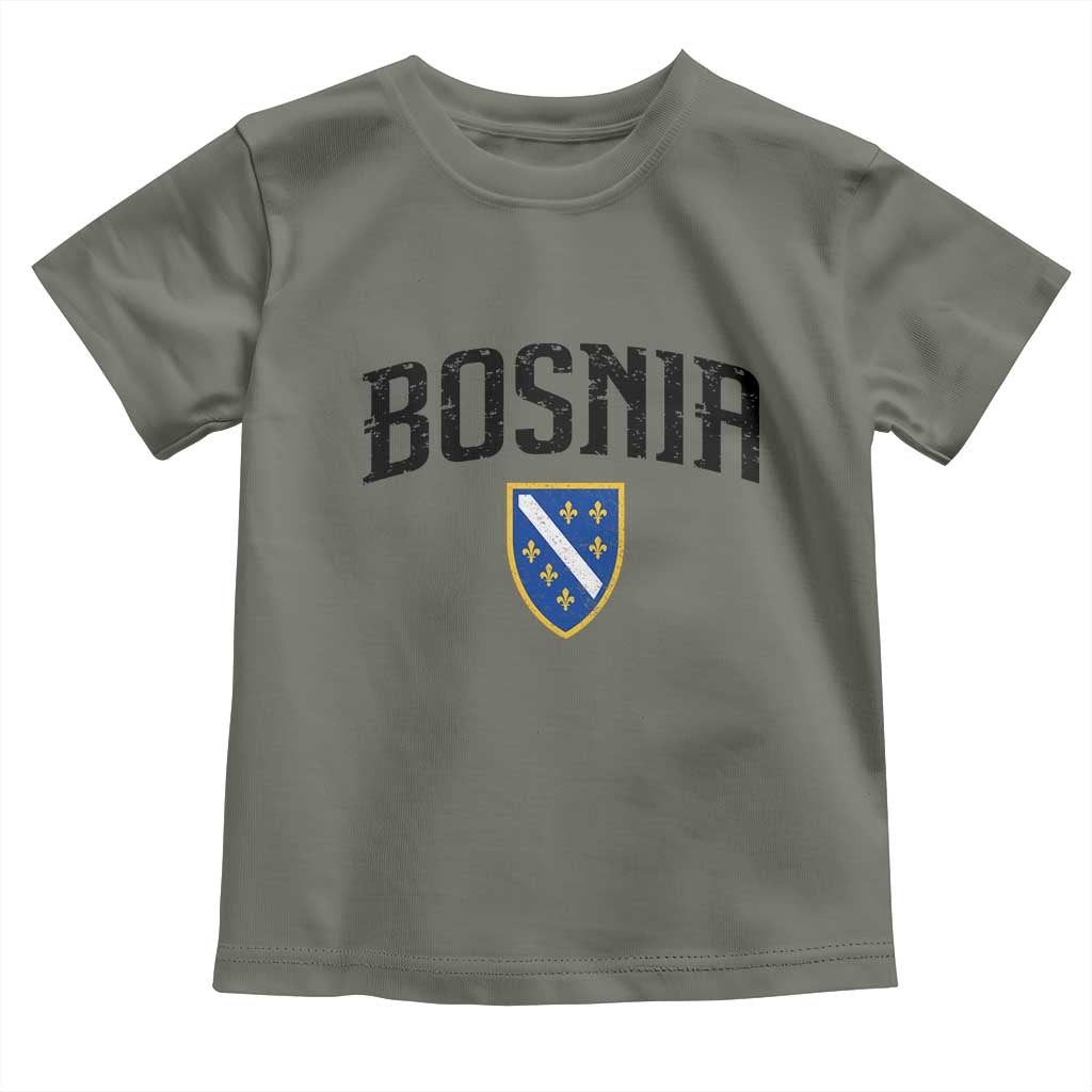 Vintage Bosnia Coat of Arms Minimalist Toddler T Shirt Golden Lily Heritage Shield Graphic TS02 Military Green Print Your Wear