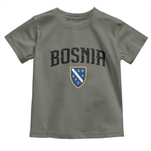 Vintage Bosnia Coat of Arms Minimalist Toddler T Shirt Golden Lily Heritage Shield Graphic TS02 Military Green Print Your Wear