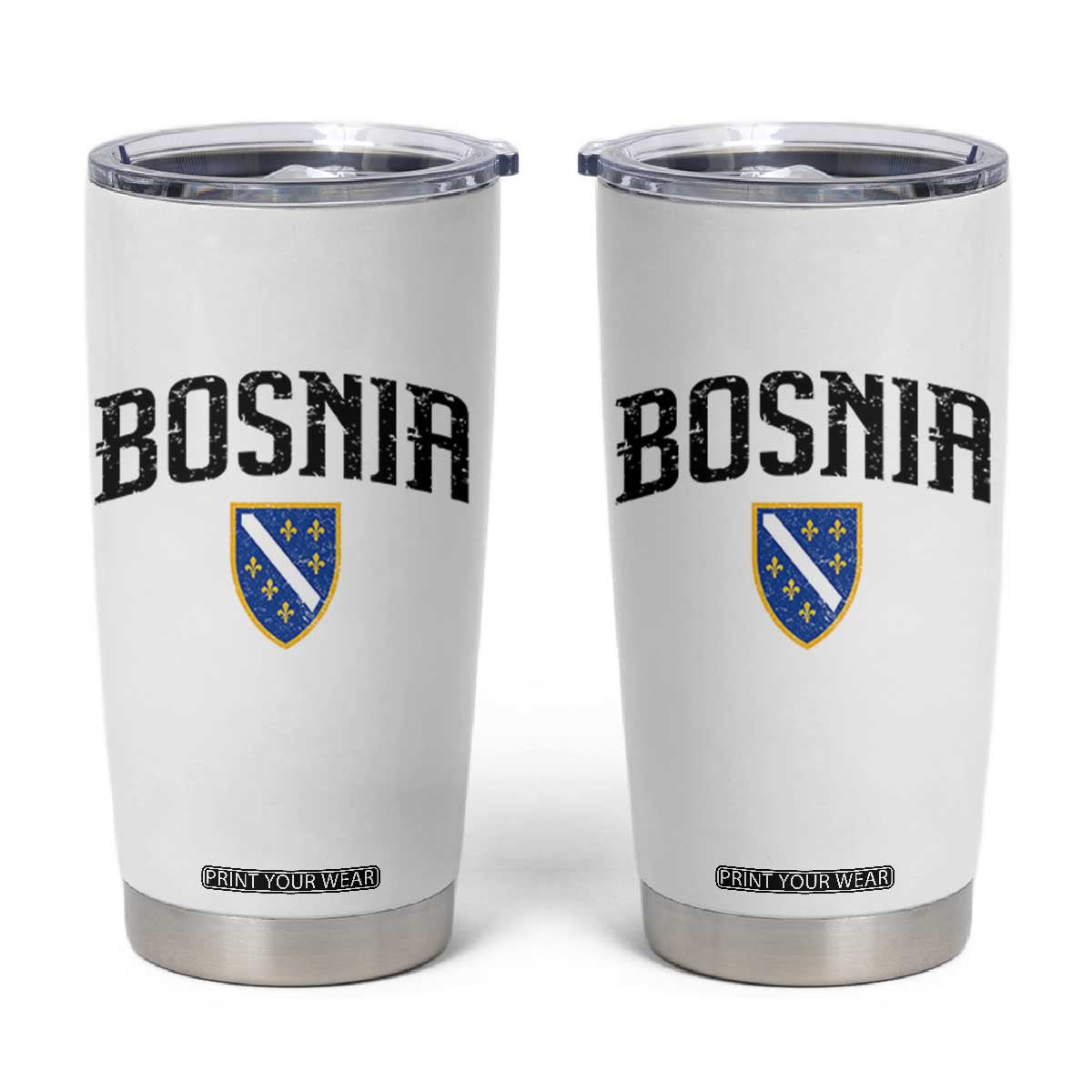 Vintage Bosnia Coat of Arms Minimalist Tumbler Cup Golden Lily Heritage Shield Graphic