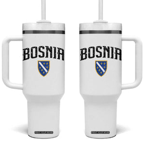 Vintage Bosnia Coat of Arms Minimalist Tumbler With Handle Golden Lily Heritage Shield Graphic
