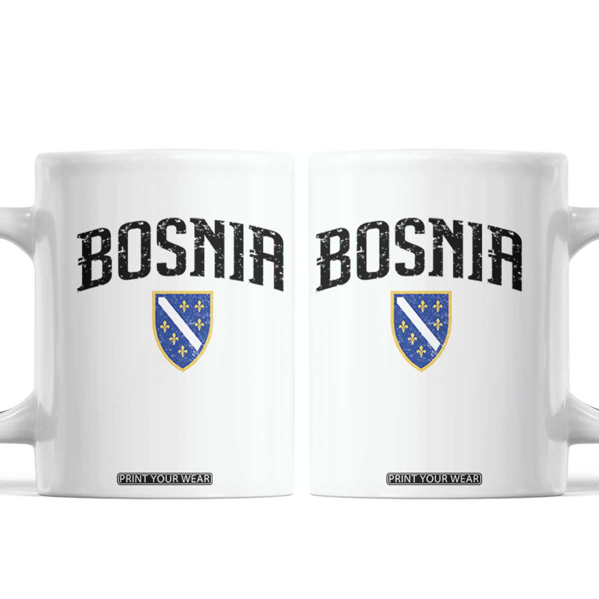 Vintage Bosnia Coat of Arms Minimalist Coffee Mug Golden Lily Heritage Shield Graphic