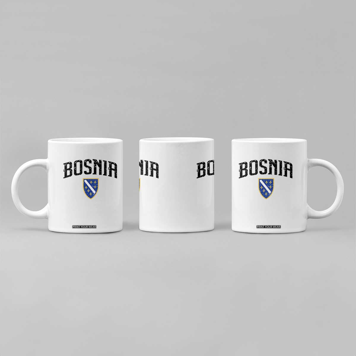 Vintage Bosnia Coat of Arms Minimalist Coffee Mug Golden Lily Heritage Shield Graphic