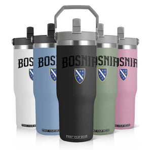 Vintage Bosnia Coat of Arms Minimalist Flip Straw Tumbler Golden Lily Heritage Shield Graphic