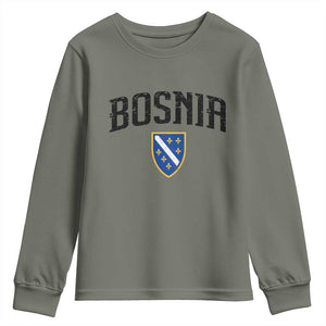 Vintage Bosnia Coat of Arms Minimalist Youth Sweatshirt Golden Lily Heritage Shield Graphic TS02 Military Green Print Your Wear