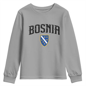 Vintage Bosnia Coat of Arms Minimalist Youth Sweatshirt Golden Lily Heritage Shield Graphic TS02 Sport Gray Print Your Wear