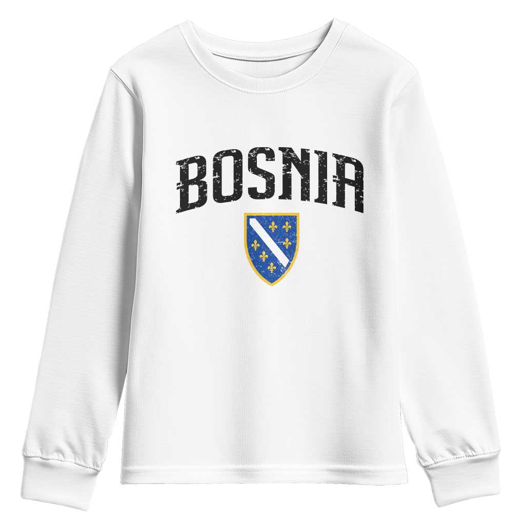 Vintage Bosnia Coat of Arms Minimalist Youth Sweatshirt Golden Lily Heritage Shield Graphic TS02 White Print Your Wear