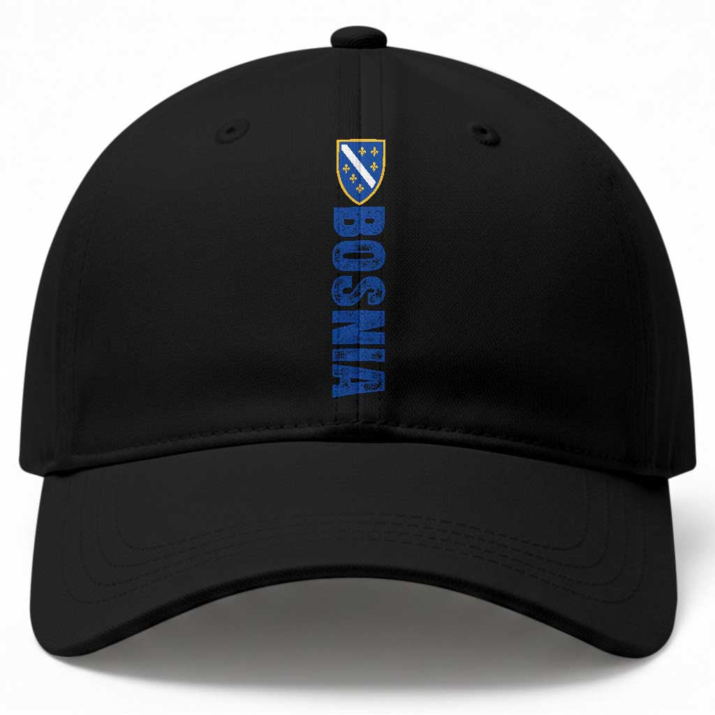 Bosnia Typography Coat of Arms Baseball Cap Golden Lily Shield Modern Graphic