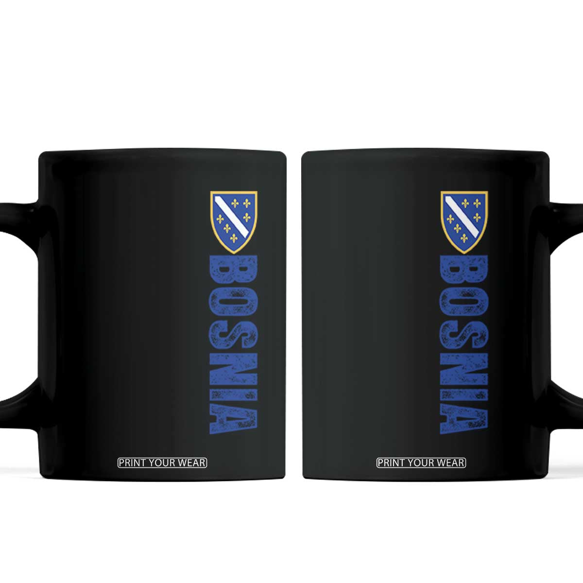 Bosnia Typography Coat of Arms Coffee Mug Golden Lily Shield Modern Graphic