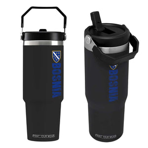 Bosnia Typography Coat of Arms Flip Straw Tumbler Golden Lily Shield Modern Graphic