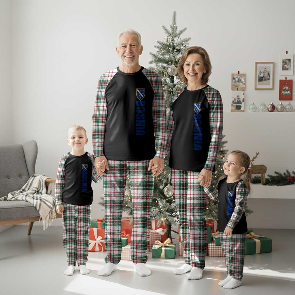 Bosnia Typography Coat of Arms Plaid Pajama Set Golden Lily Shield Modern Graphic