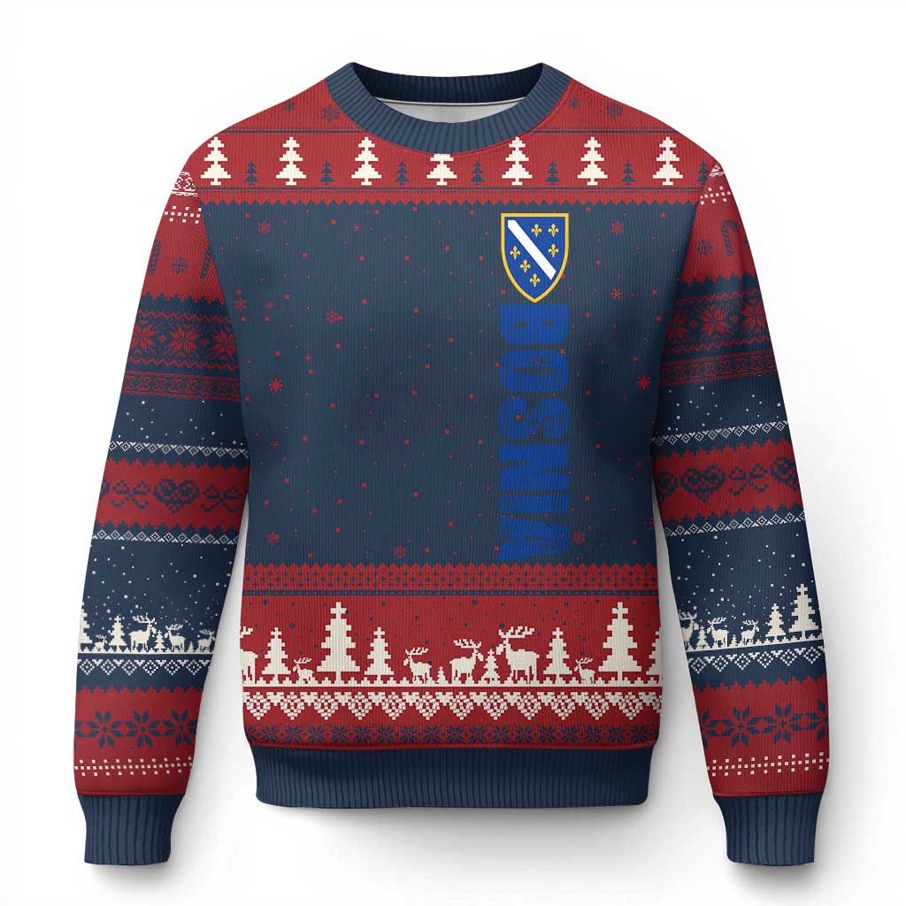 Bosnia Typography Coat of Arms Ugly Christmas Sweater Golden Lily Shield Modern Graphic