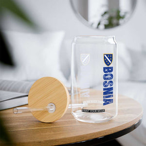 Bosnia Typography Coat of Arms Glass Can Golden Lily Shield Modern Graphic