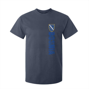 Bosnia Typography Coat of Arms T Shirt For Kid Golden Lily Shield Modern Graphic
