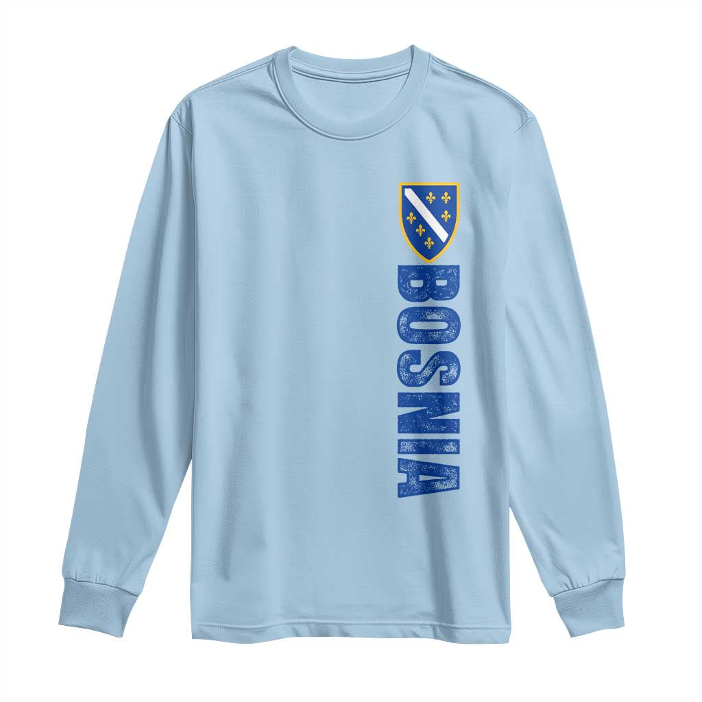 Bosnia Typography Coat of Arms Long Sleeve Shirt Golden Lily Shield Modern Graphic