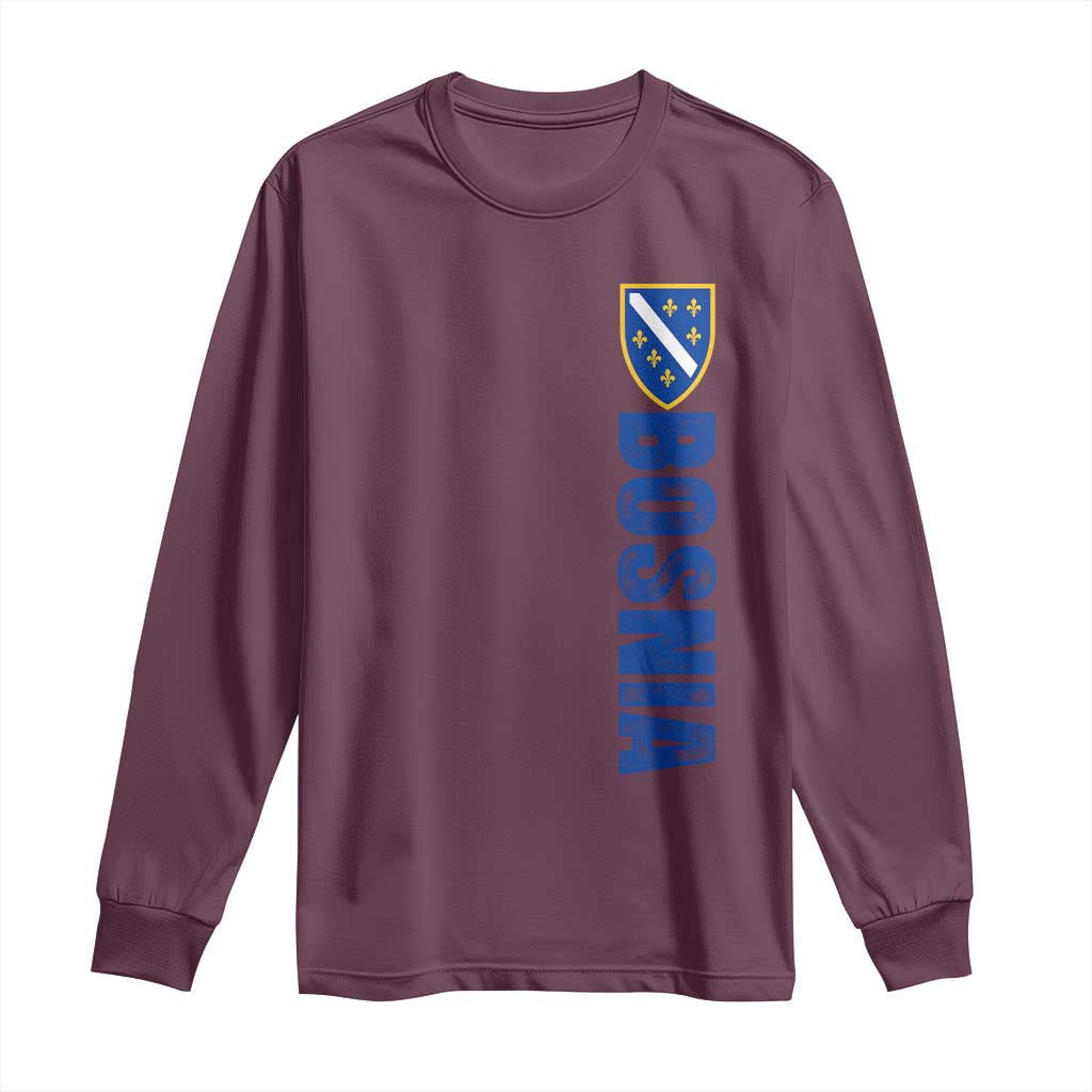 Bosnia Typography Coat of Arms Long Sleeve Shirt Golden Lily Shield Modern Graphic