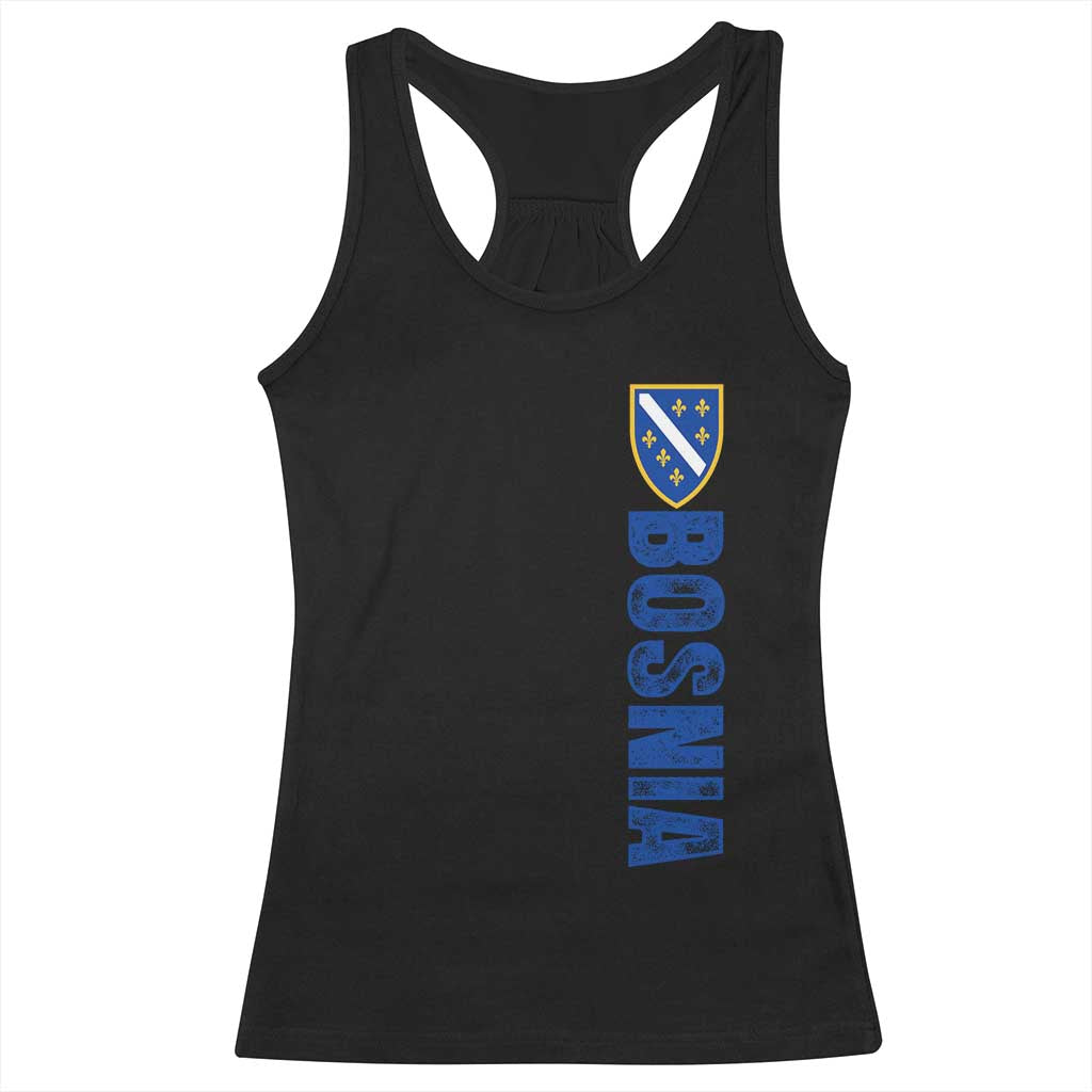 Bosnia Typography Coat of Arms Racerback Tank Top Golden Lily Shield Modern Graphic TS02 Black Print Your Wear