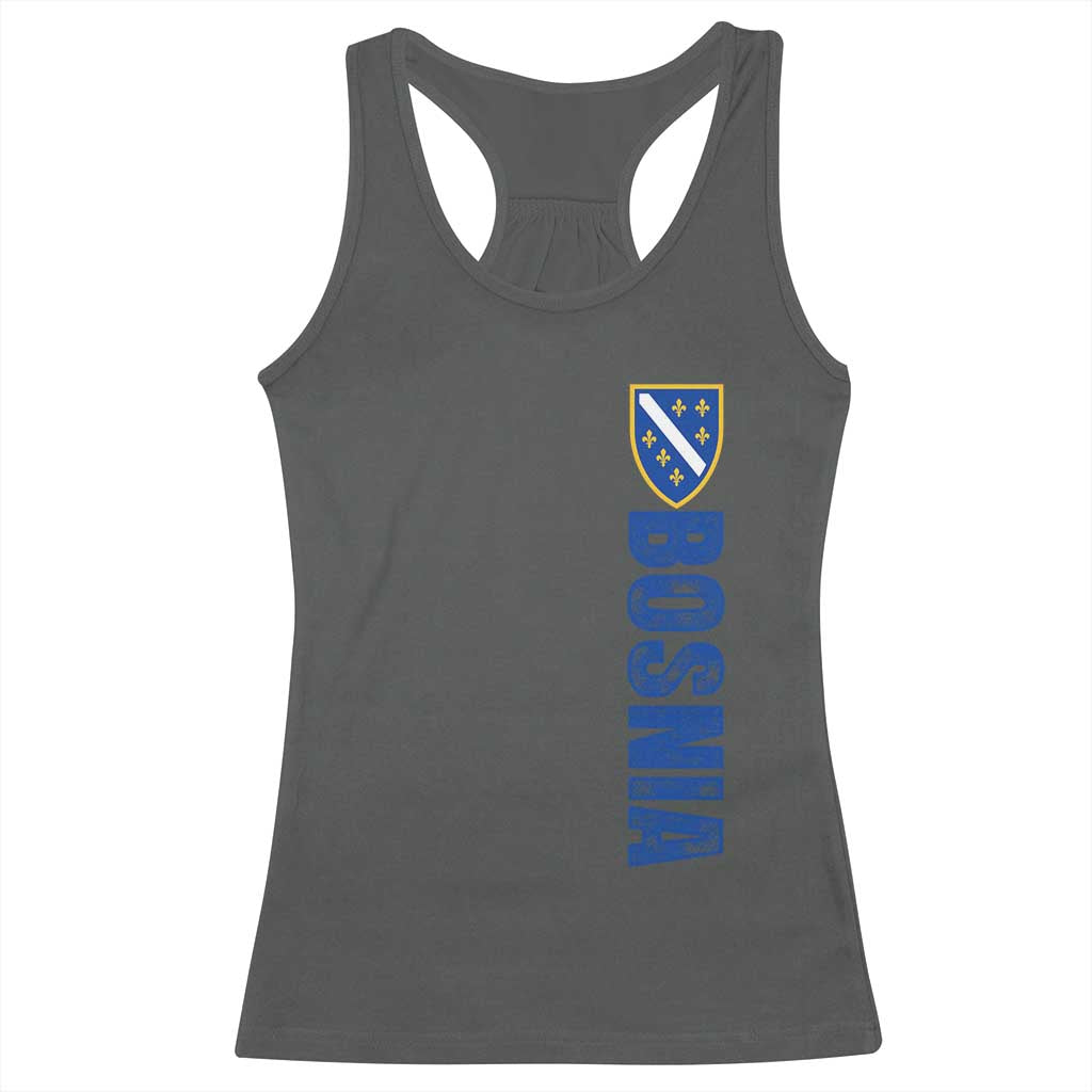 Bosnia Typography Coat of Arms Racerback Tank Top Golden Lily Shield Modern Graphic