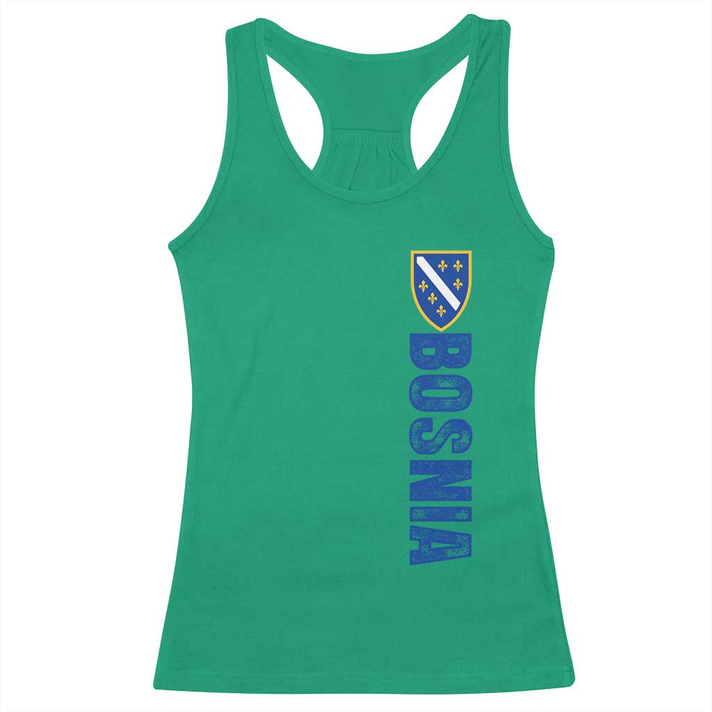 Bosnia Typography Coat of Arms Racerback Tank Top Golden Lily Shield Modern Graphic
