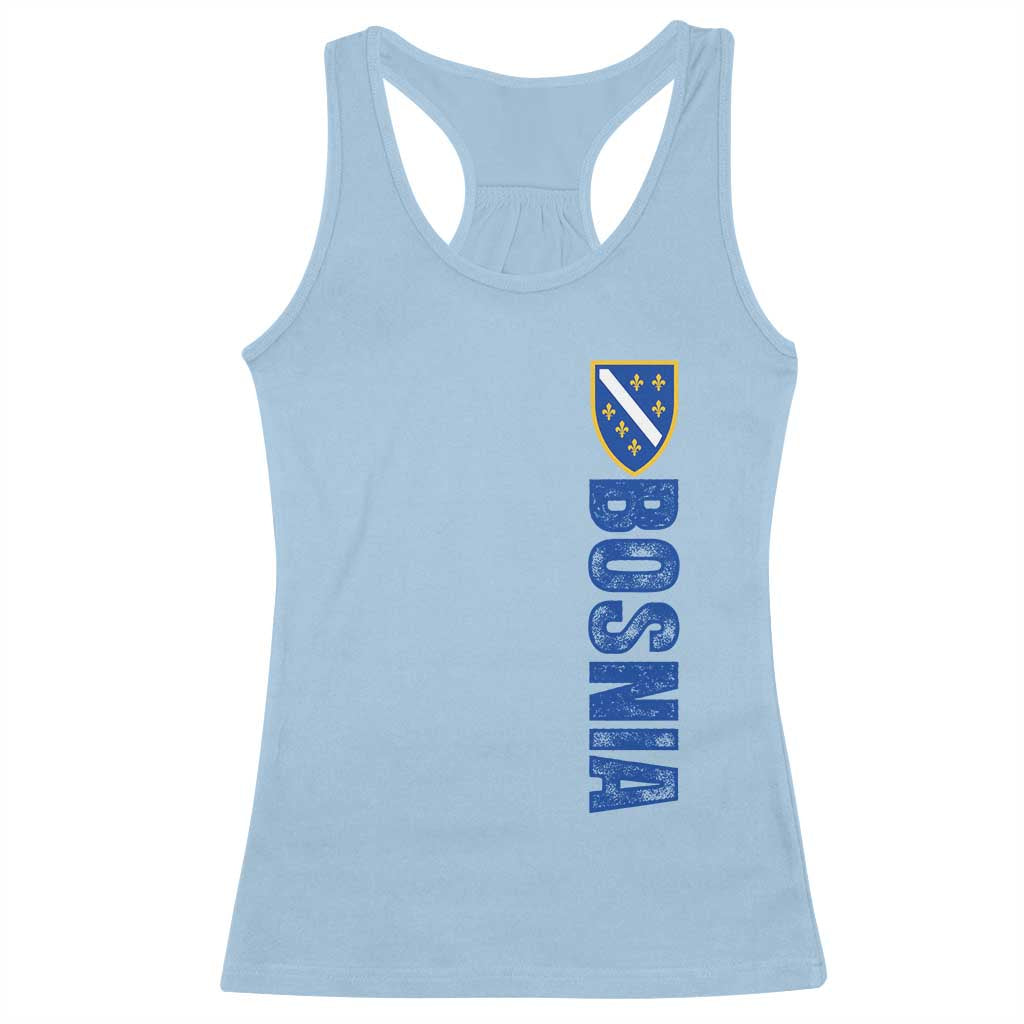 Bosnia Typography Coat of Arms Racerback Tank Top Golden Lily Shield Modern Graphic