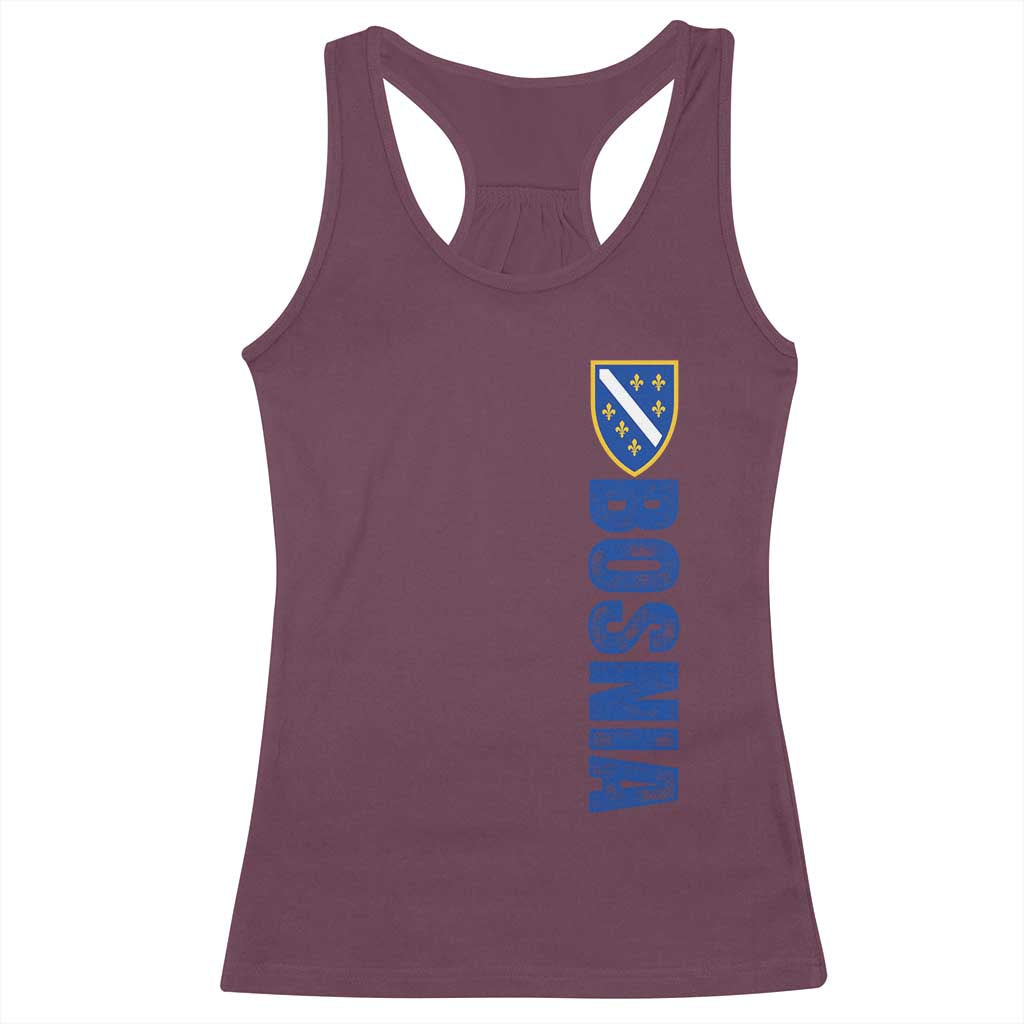 Bosnia Typography Coat of Arms Racerback Tank Top Golden Lily Shield Modern Graphic