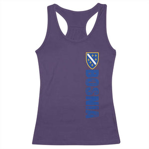 Bosnia Typography Coat of Arms Racerback Tank Top Golden Lily Shield Modern Graphic