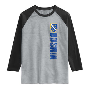 Bosnia Typography Coat of Arms Raglan Shirt Golden Lily Shield Modern Graphic