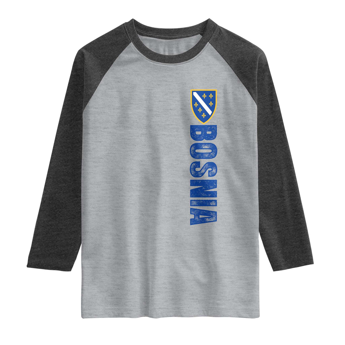 Bosnia Typography Coat of Arms Raglan Shirt Golden Lily Shield Modern Graphic