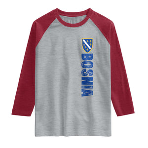Bosnia Typography Coat of Arms Raglan Shirt Golden Lily Shield Modern Graphic