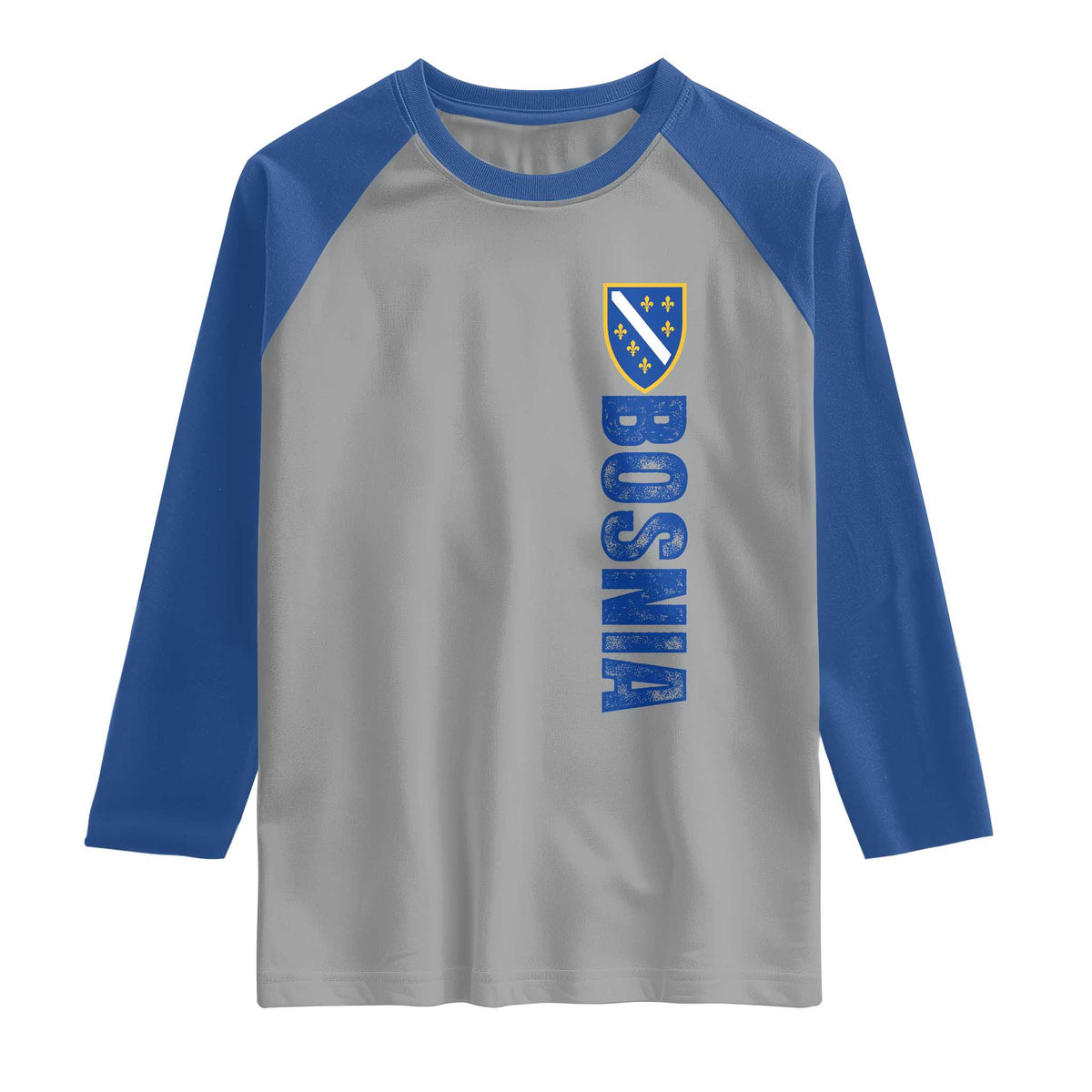 Bosnia Typography Coat of Arms Raglan Shirt Golden Lily Shield Modern Graphic