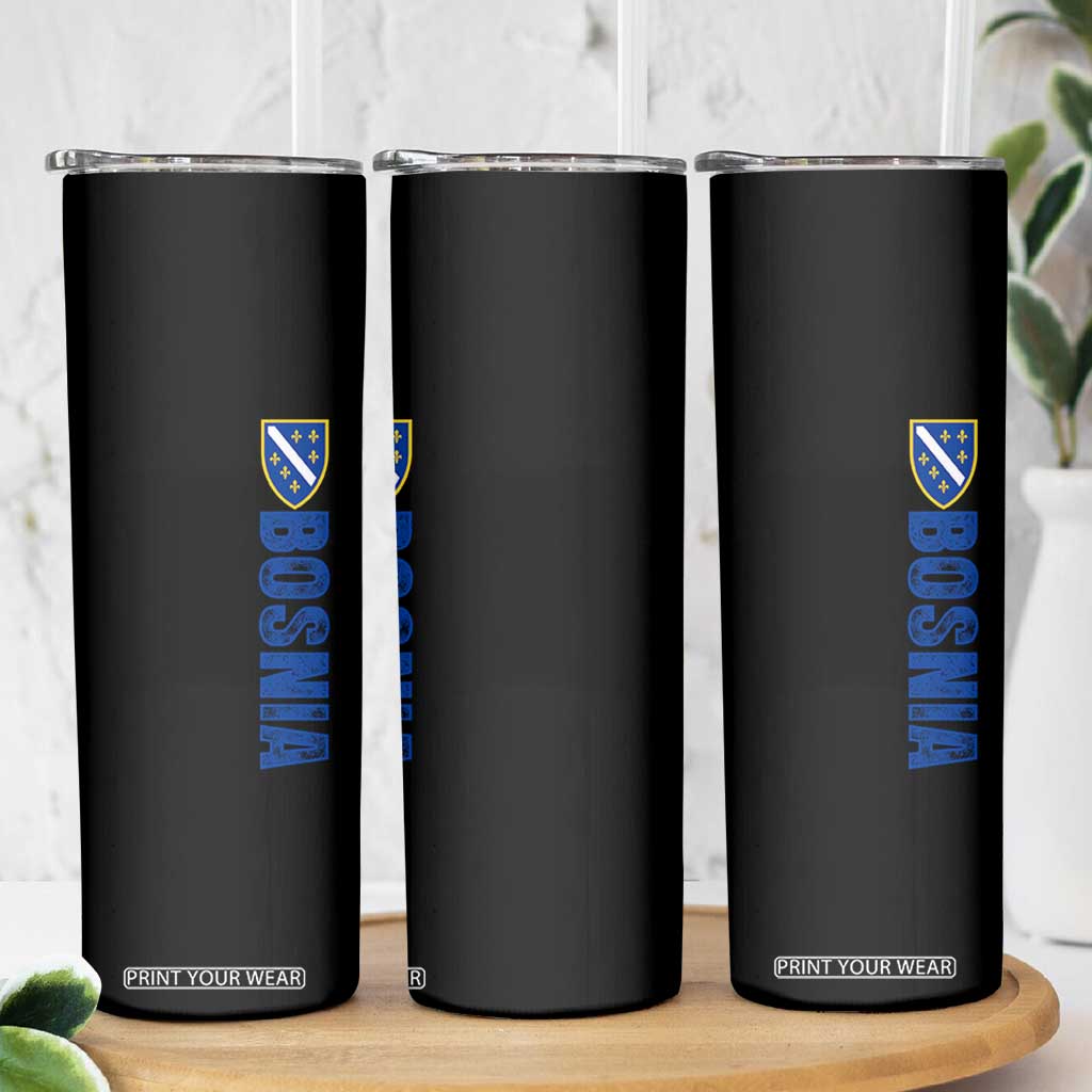Bosnia Typography Coat of Arms Skinny Tumbler Golden Lily Shield Modern Graphic