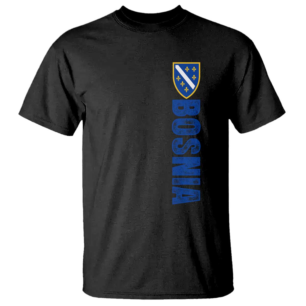 Bosnia Typography Coat of Arms T Shirt Golden Lily Shield Modern Graphic
