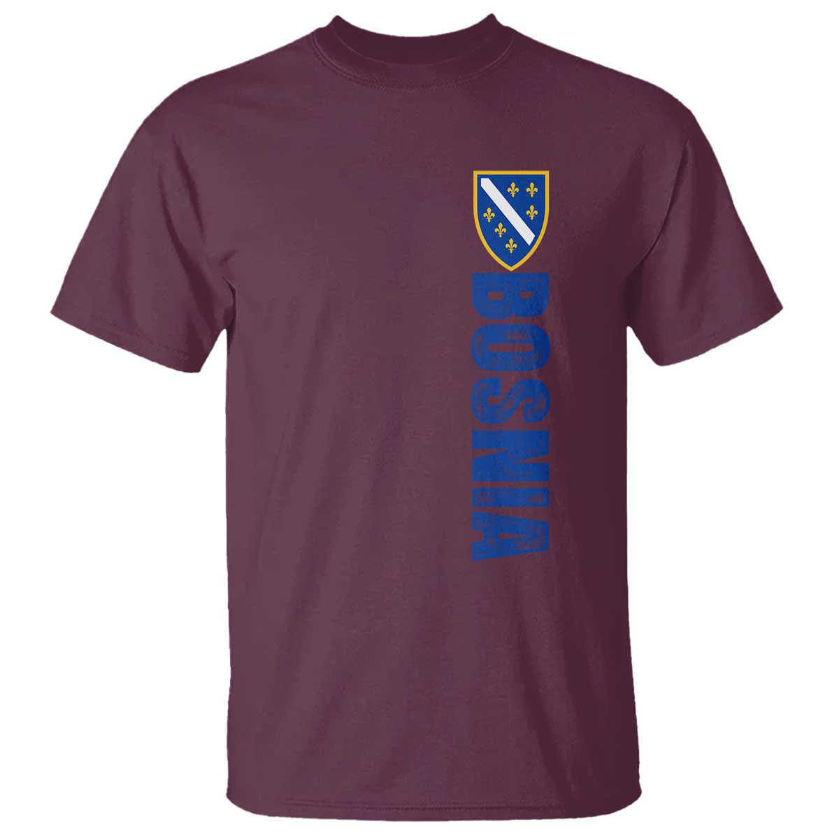 Bosnia Typography Coat of Arms T Shirt Golden Lily Shield Modern Graphic