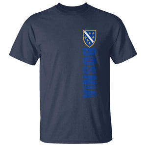 Bosnia Typography Coat of Arms T Shirt Golden Lily Shield Modern Graphic