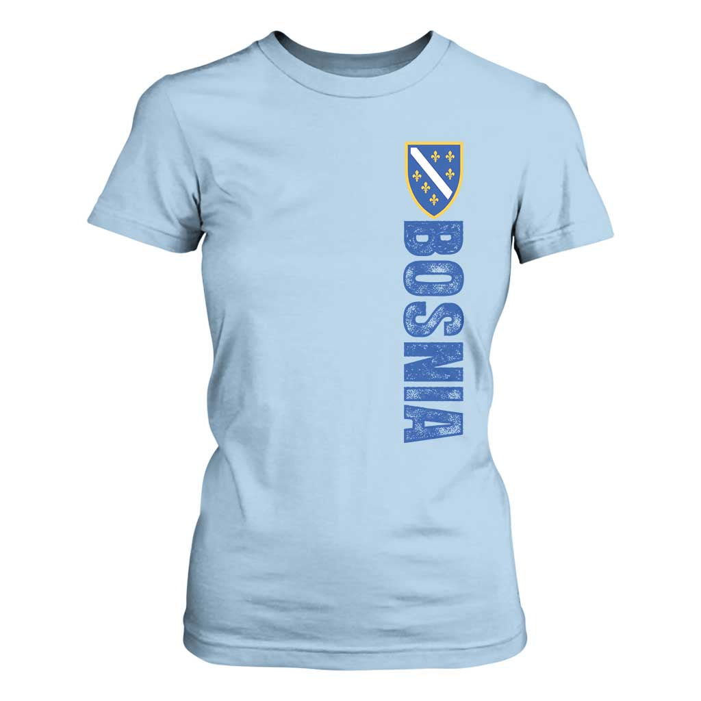 Bosnia Typography Coat of Arms T Shirt For Women Golden Lily Shield Modern Graphic