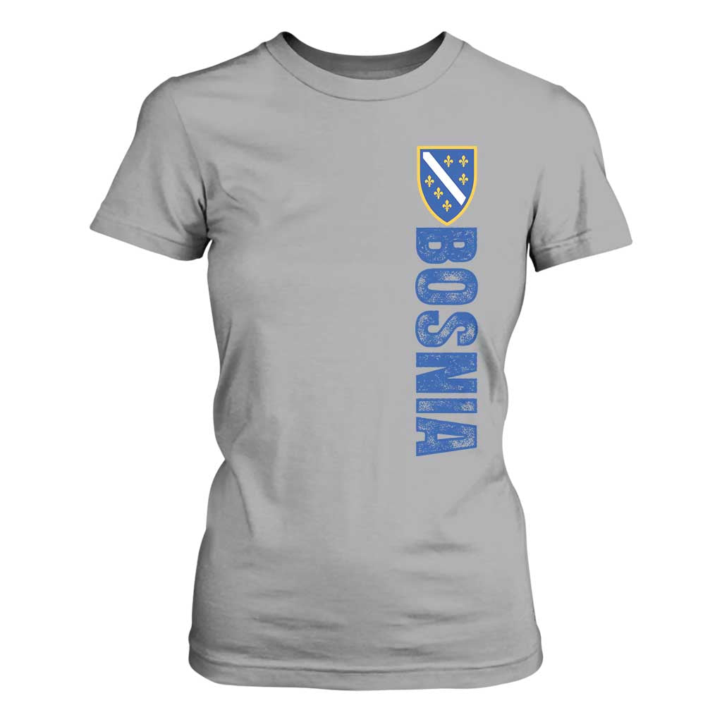 Bosnia Typography Coat of Arms T Shirt For Women Golden Lily Shield Modern Graphic