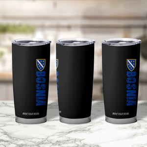 Bosnia Typography Coat of Arms Tumbler Cup Golden Lily Shield Modern Graphic