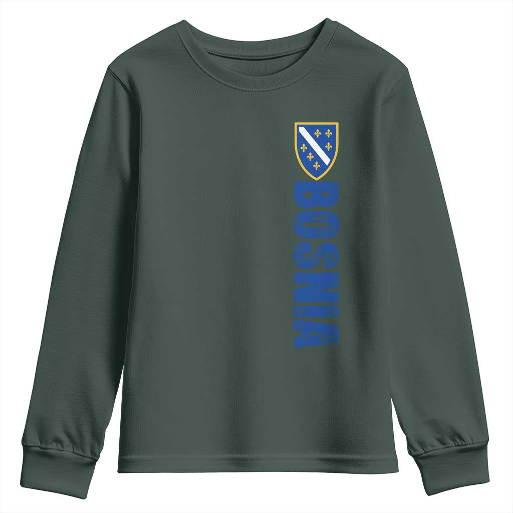 Bosnia Typography Coat of Arms Youth Sweatshirt Golden Lily Shield Modern Graphic