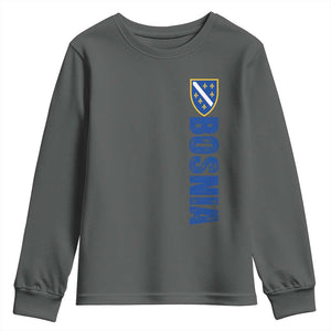 Bosnia Typography Coat of Arms Youth Sweatshirt Golden Lily Shield Modern Graphic