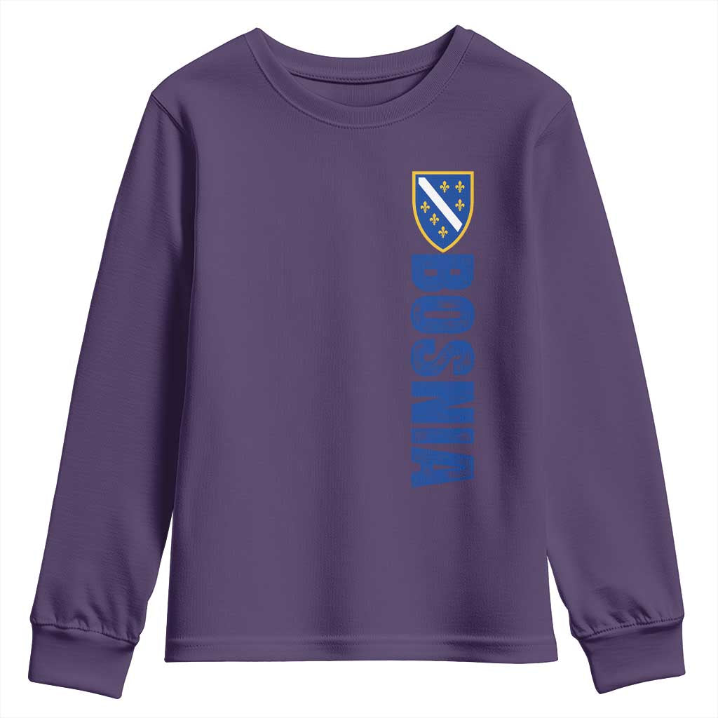 Bosnia Typography Coat of Arms Youth Sweatshirt Golden Lily Shield Modern Graphic