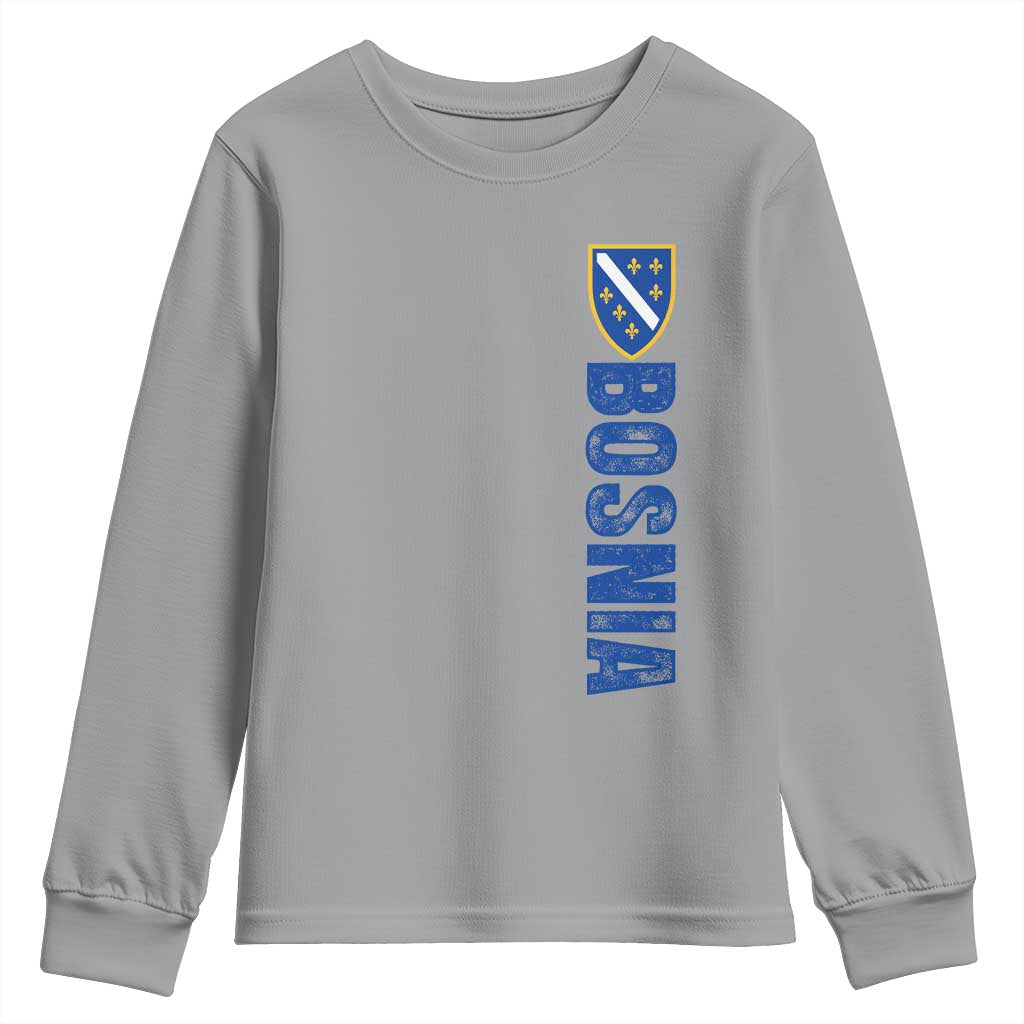 Bosnia Typography Coat of Arms Youth Sweatshirt Golden Lily Shield Modern Graphic