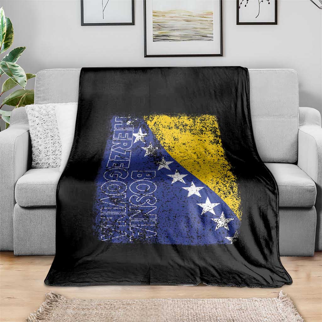 Vintage Grunge Bosnia Herzegovina National Flag Throw Blanket Bosnian Pride Soccer Heritage Sports Fan