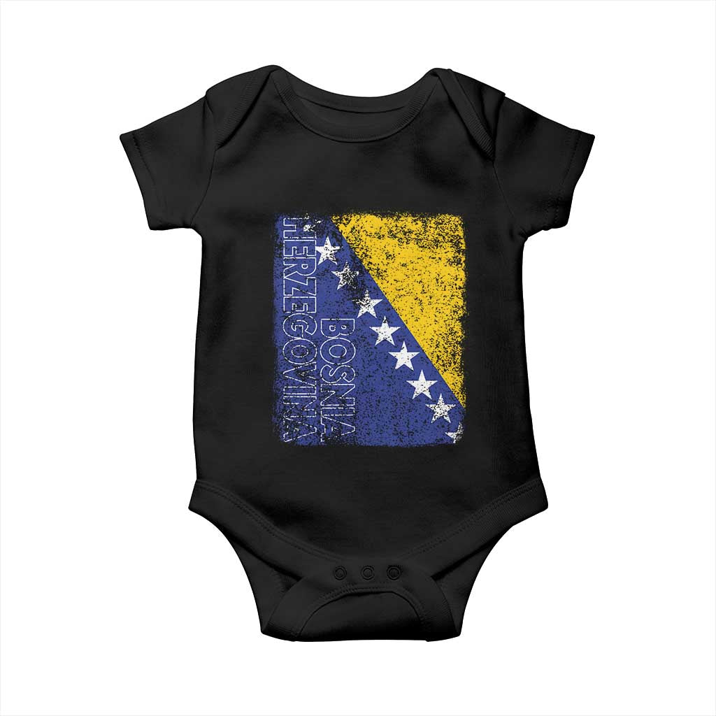 Vintage Grunge Bosnia Herzegovina National Flag Baby Onesie Bosnian Pride Soccer Heritage Sports Fan