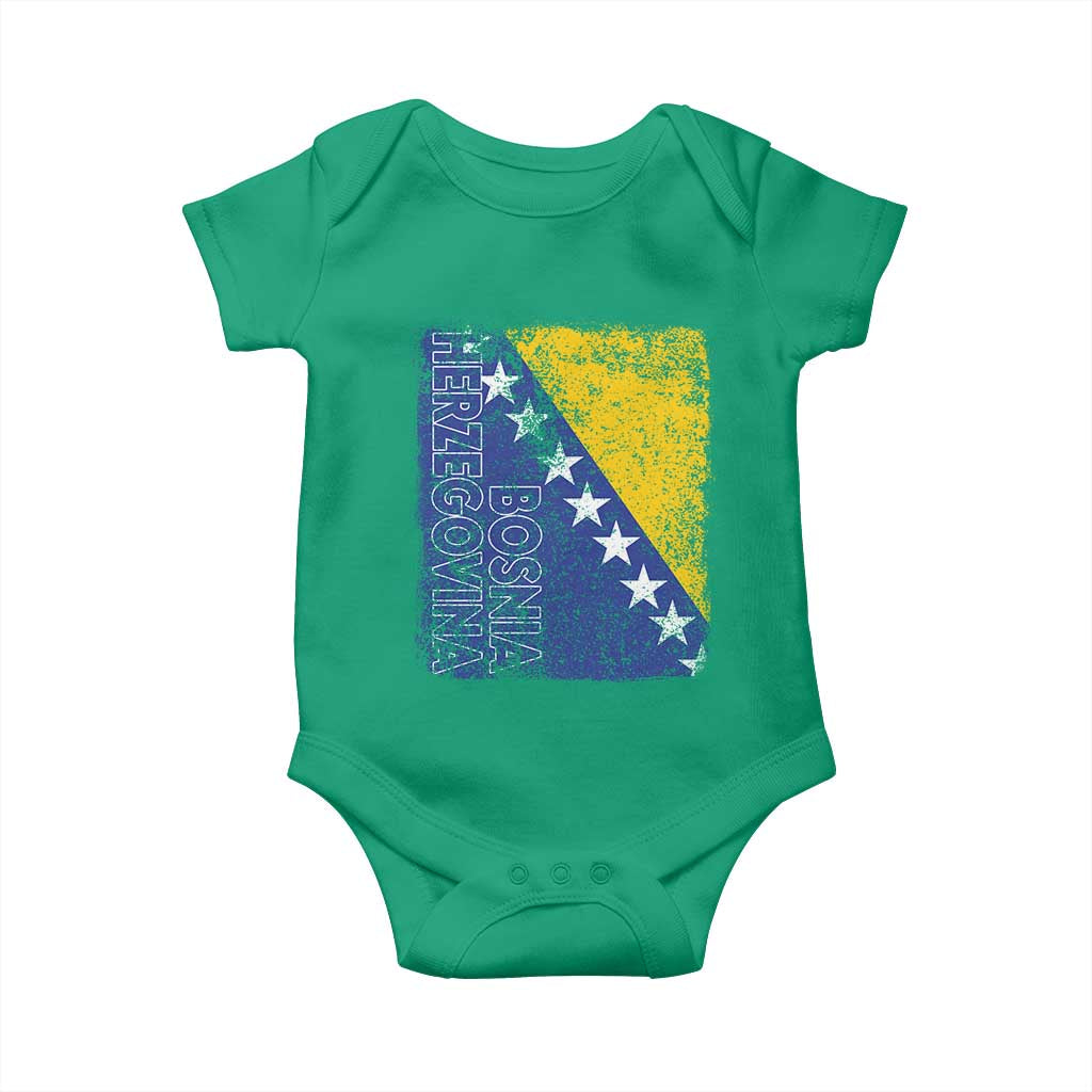Vintage Grunge Bosnia Herzegovina National Flag Baby Onesie Bosnian Pride Soccer Heritage Sports Fan