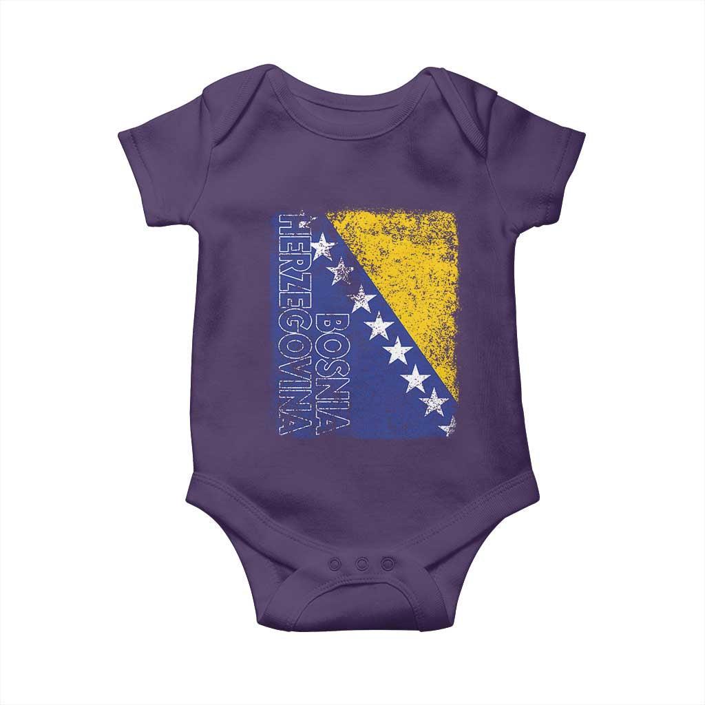 Vintage Grunge Bosnia Herzegovina National Flag Baby Onesie Bosnian Pride Soccer Heritage Sports Fan
