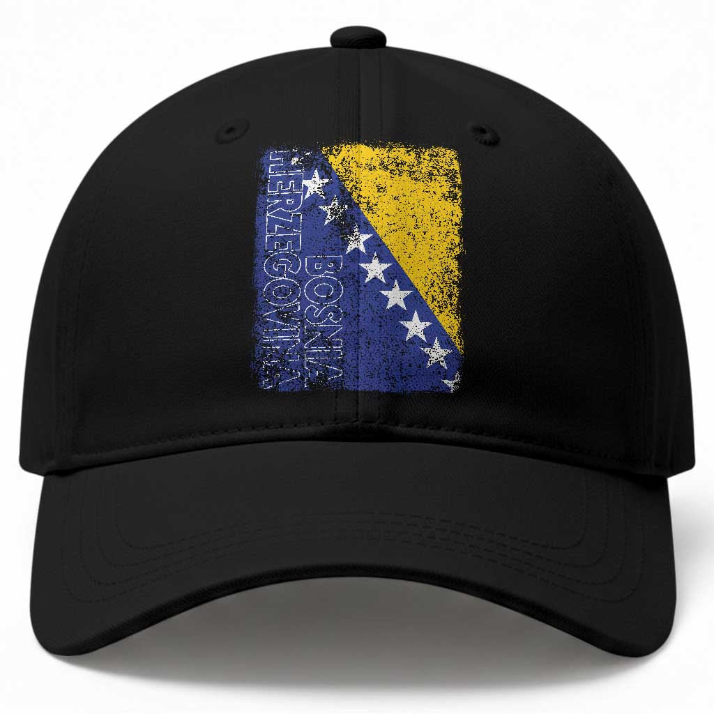 Vintage Grunge Bosnia Herzegovina National Flag Baseball Cap Bosnian Pride Soccer Heritage Sports Fan