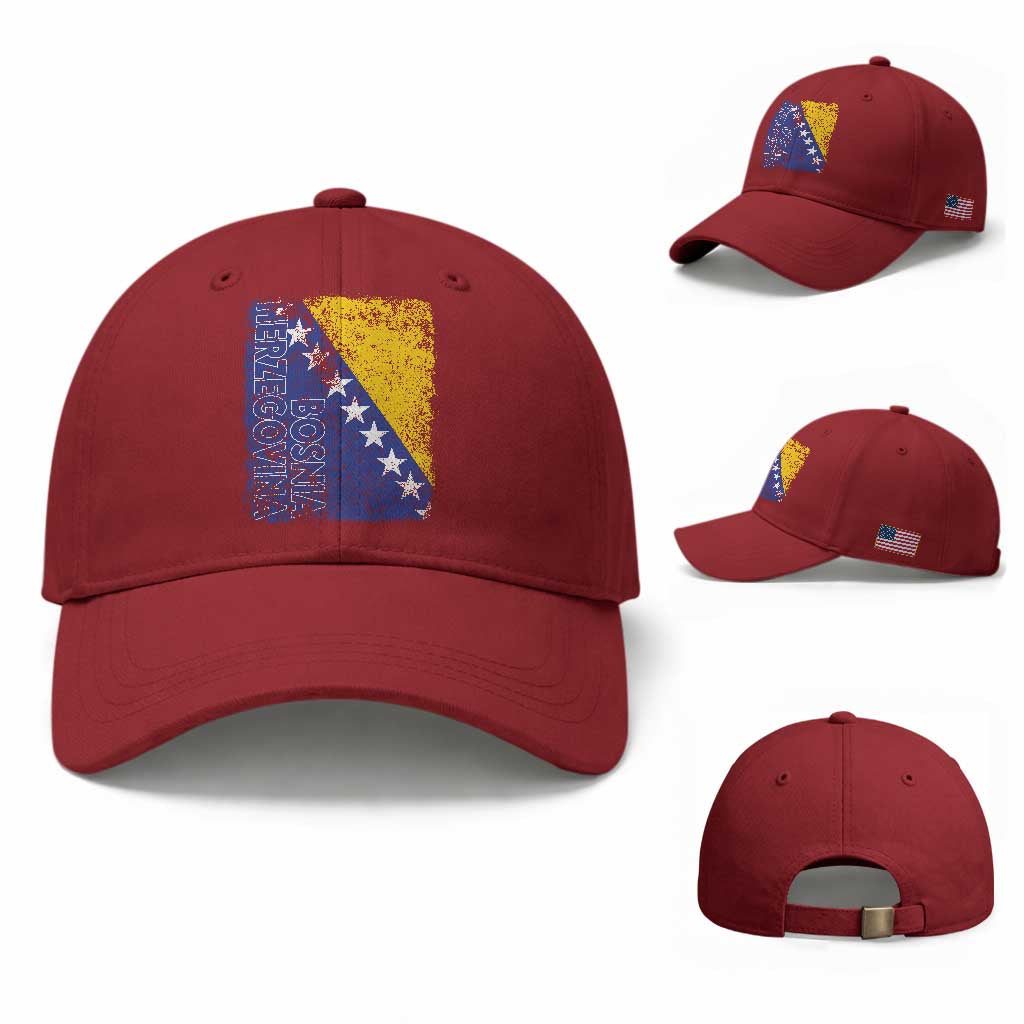 Vintage Grunge Bosnia Herzegovina National Flag Baseball Cap Bosnian Pride Soccer Heritage Sports Fan