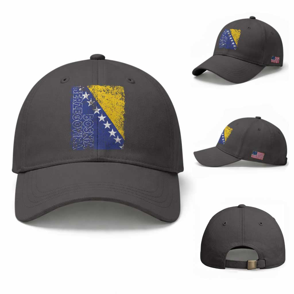 Vintage Grunge Bosnia Herzegovina National Flag Baseball Cap Bosnian Pride Soccer Heritage Sports Fan