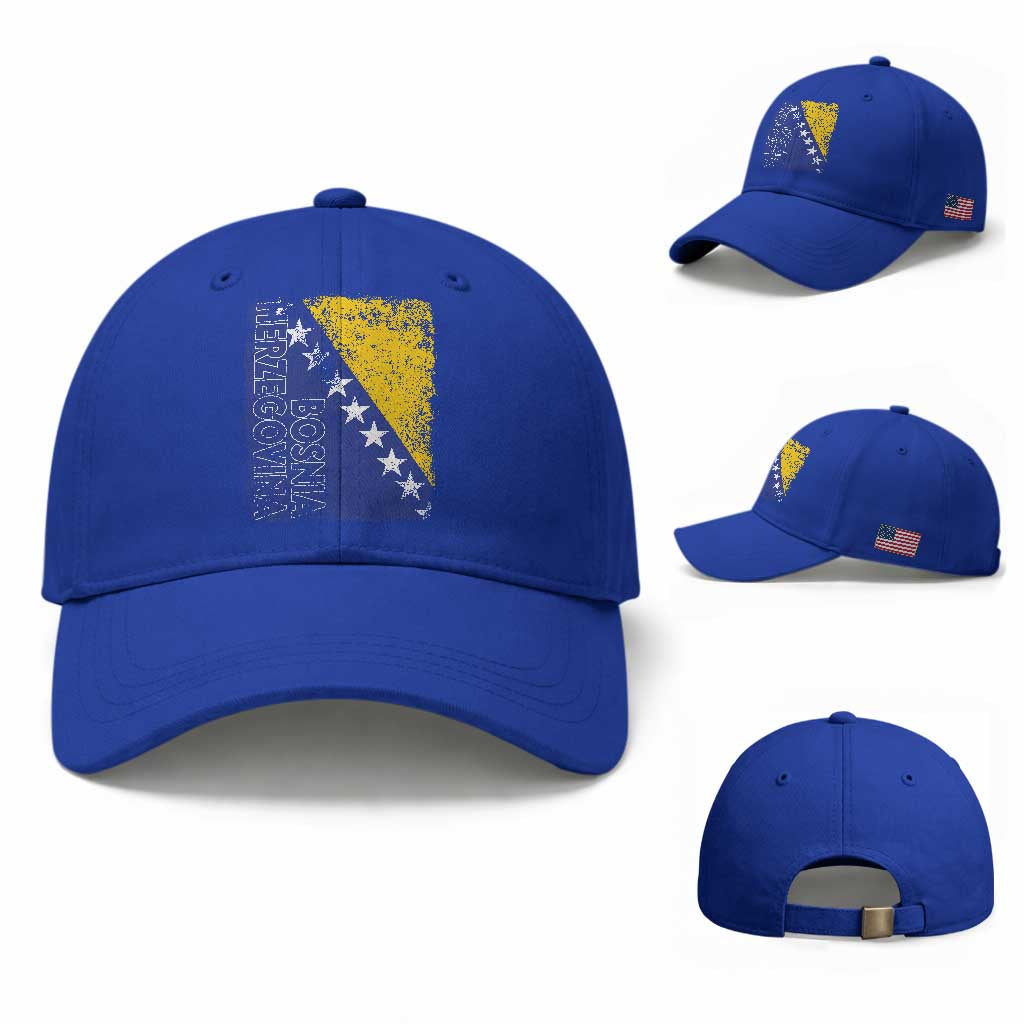 Vintage Grunge Bosnia Herzegovina National Flag Baseball Cap Bosnian Pride Soccer Heritage Sports Fan