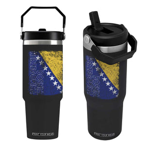 Vintage Grunge Bosnia Herzegovina National Flag Flip Straw Tumbler Bosnian Pride Soccer Heritage Sports Fan